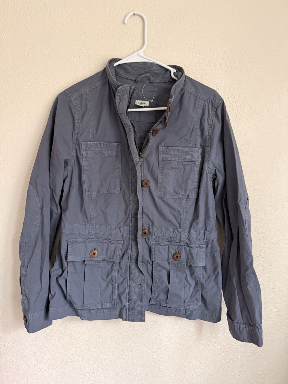 L.L.Bean Womens Utility Safari Jacket Blue Cargo Field Jacket Small